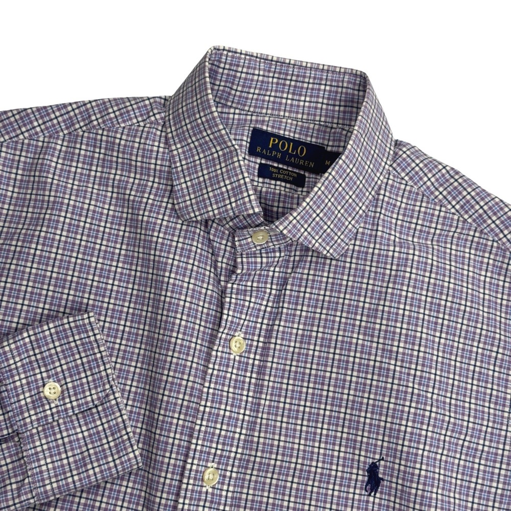 Polo Ralph Lauren Mens Button Down‎ Shirt Purple Plaid Stretch Cotton Size M